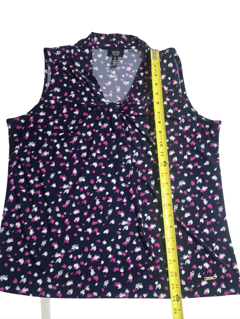 Jones New York Navy Sleeveless Floral Tie-Neck Camisole Flowy Festival Size L - Picture 6 of 8